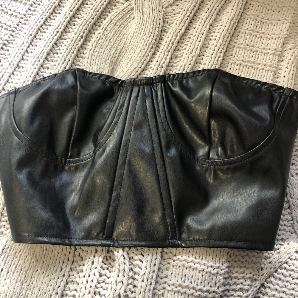 Faux leather bandeau top